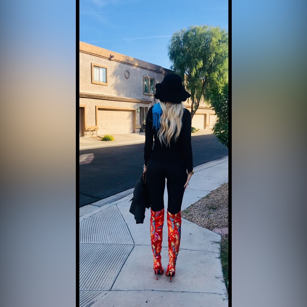 Cape Robbin Vibrant Red Floral Over-the-Knee Boots - Picture 4 of 17